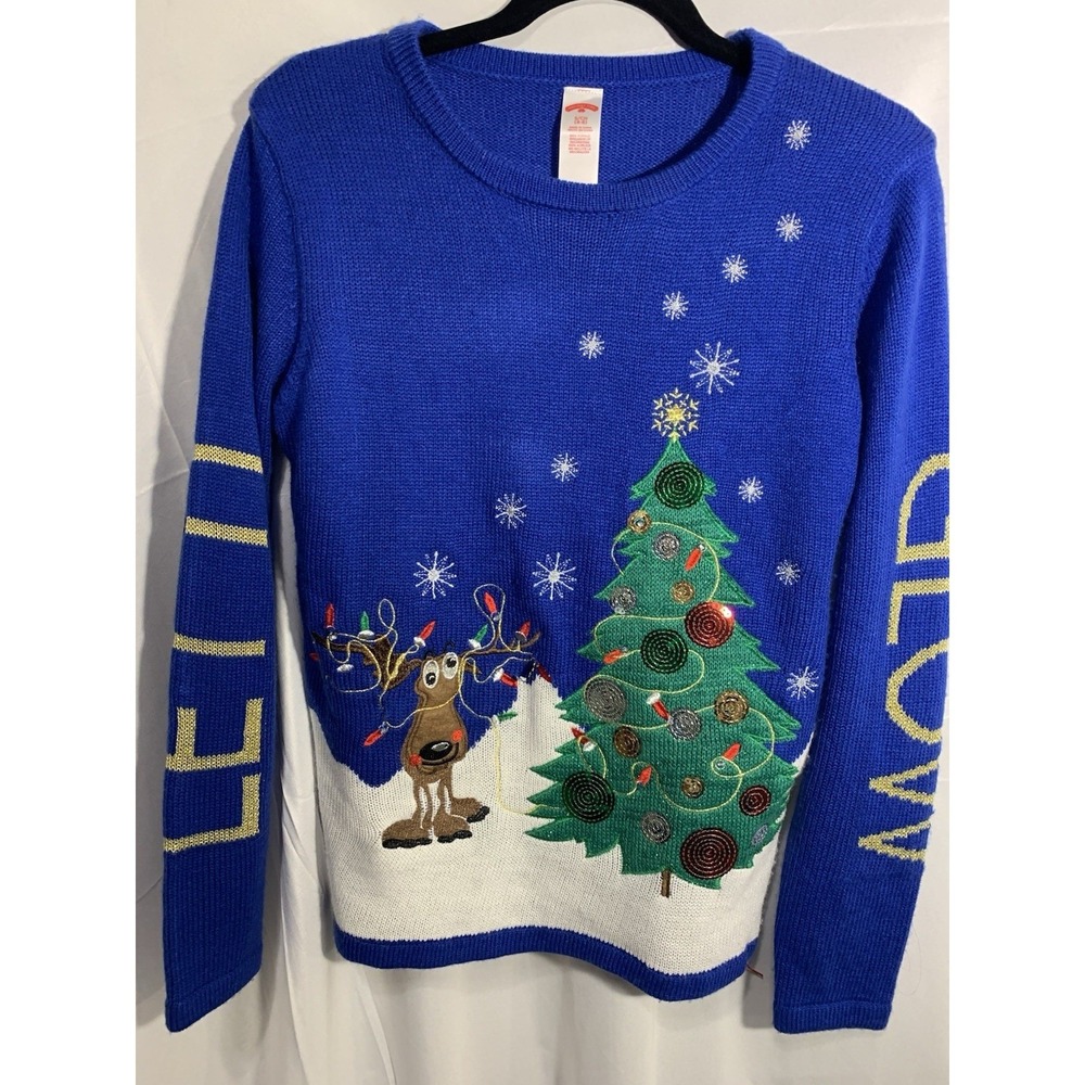 VTG UGLY CHRISTMAS SWEATSHIRT SZ‎ S 4/6 SWEATER ORNAMENTS Tree Reindeer HOLIDAY